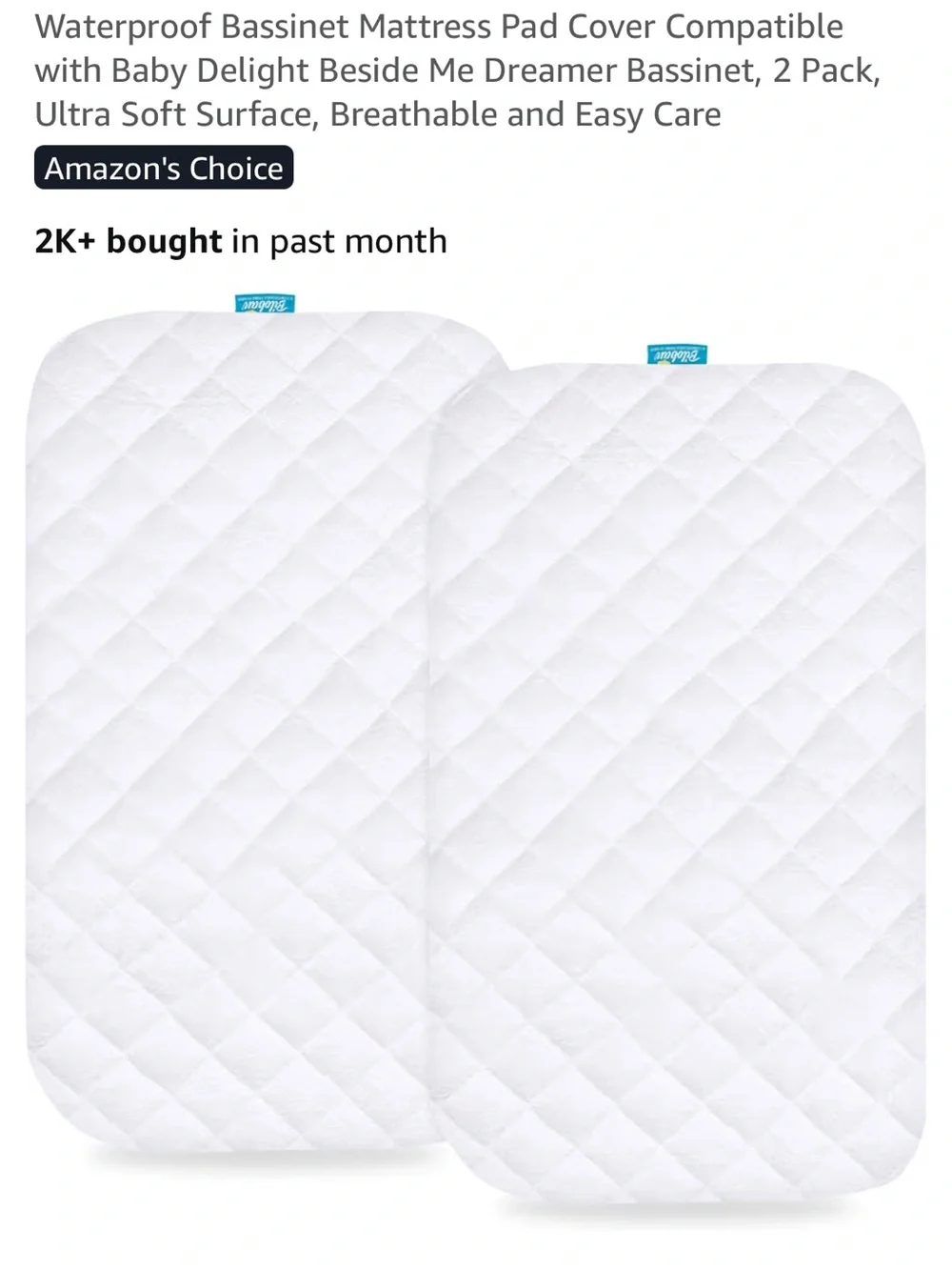 2 Pack Waterproof Bassinet Mattress Pad Cover